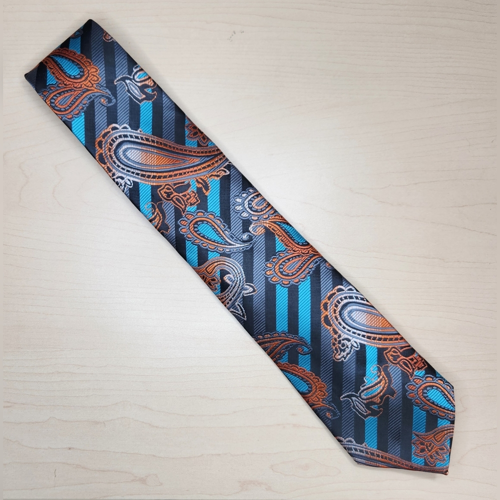 Black Orange Teal Paisle Tie